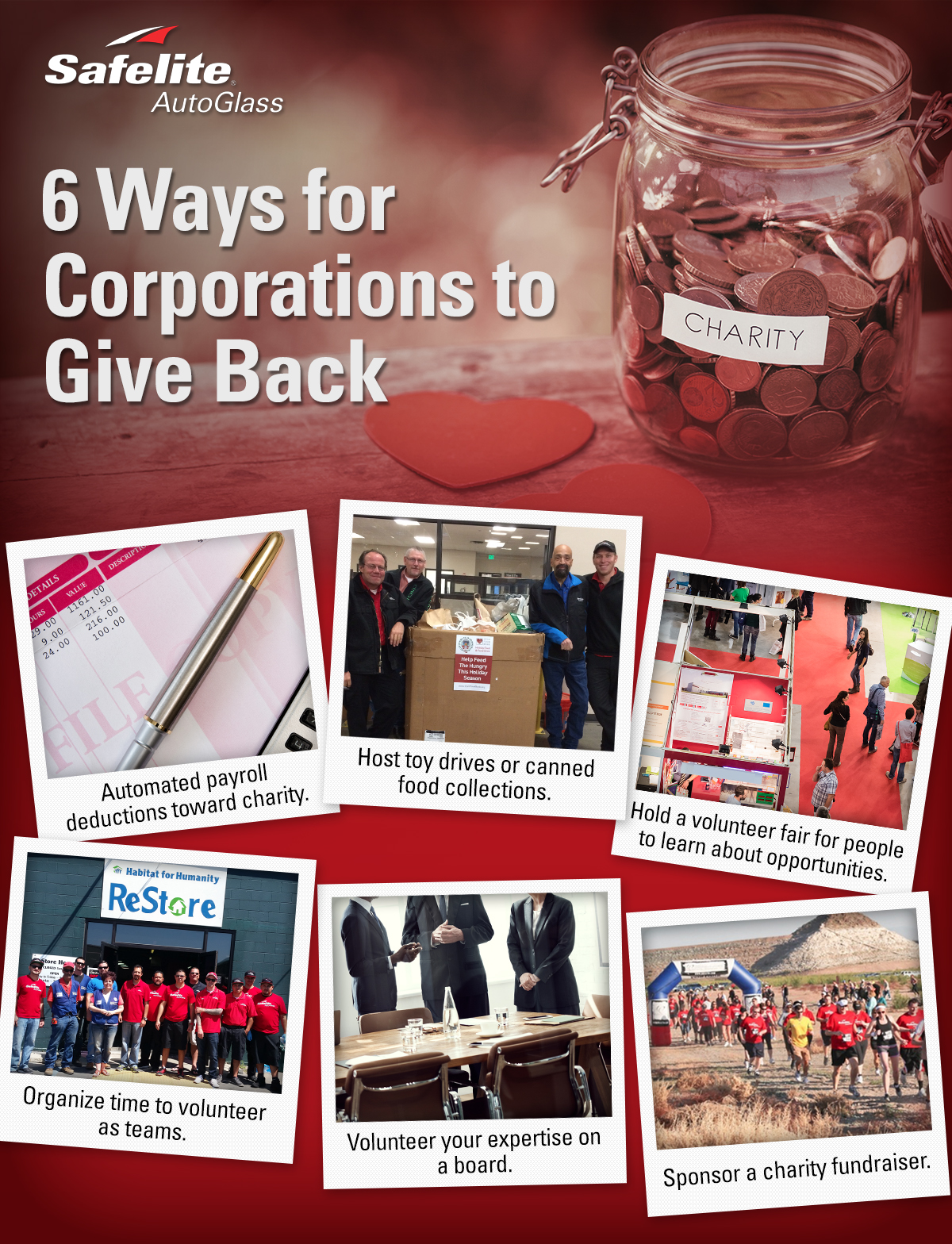 Safelite AutoGlass shares an infographic and tips about six ways corporations can give back.