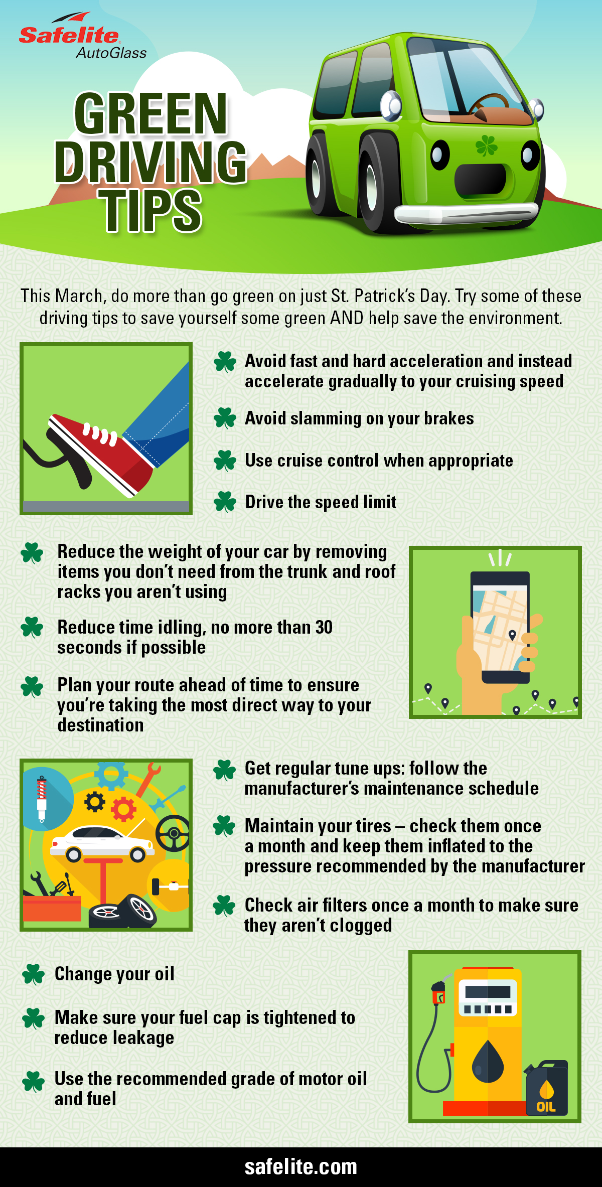 Check out these tips Safelite is offering to help you drive green this St. Patrick's Day!