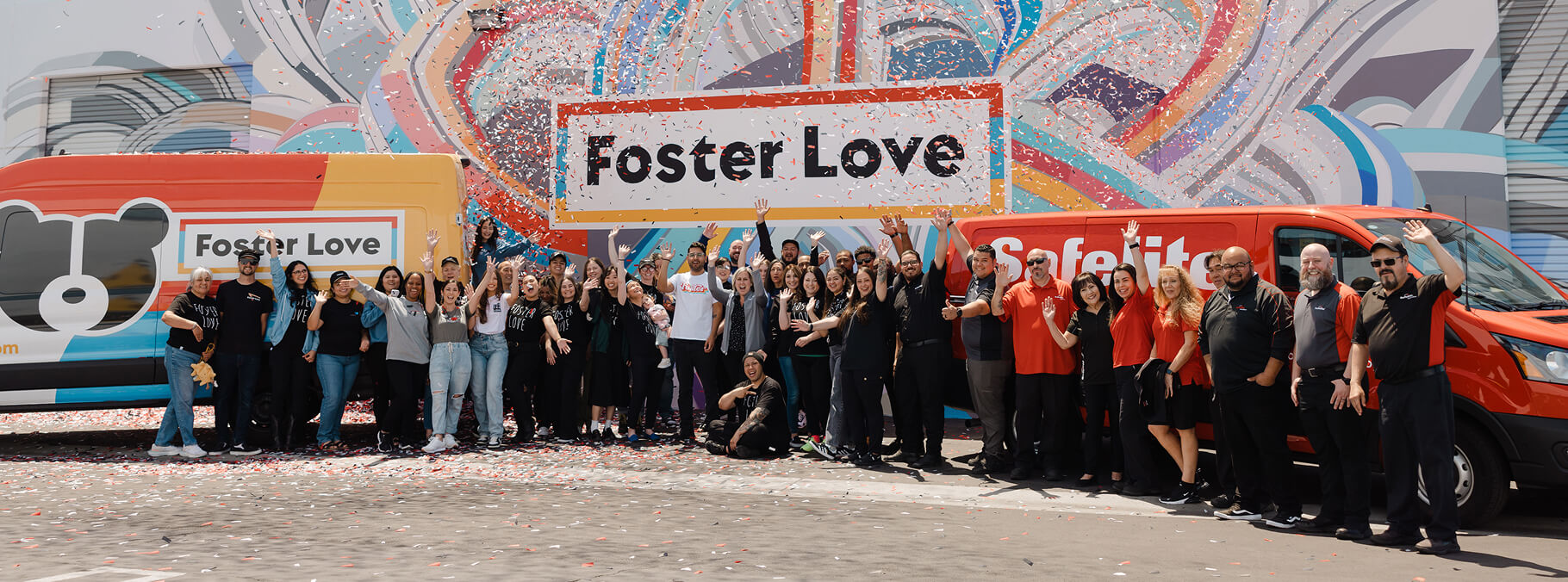 Safelite and Foster Love associates celebrate with confetti